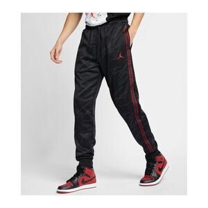 NIKE AIR JORDAN Jumpman Flight Tricot Jogger Pants Black Red Side Stripe Mens S